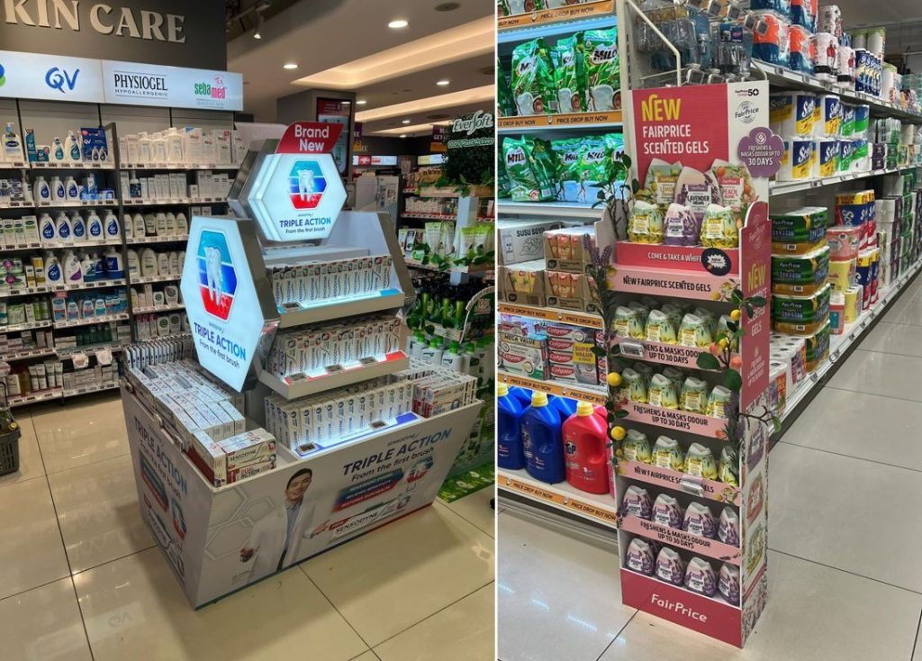 Sensodyne and FairPrice HouseBrand posm displays