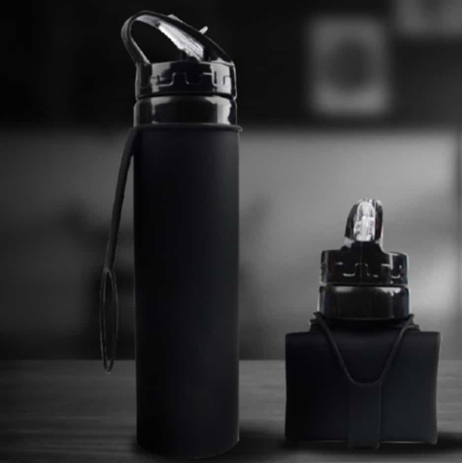 Black Squeezy Silicone Water Bottle with Straw