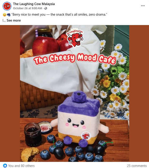 The Laughing Cow Singapore. blind box plushie keychain GWP social media post on Merry Berry plush
