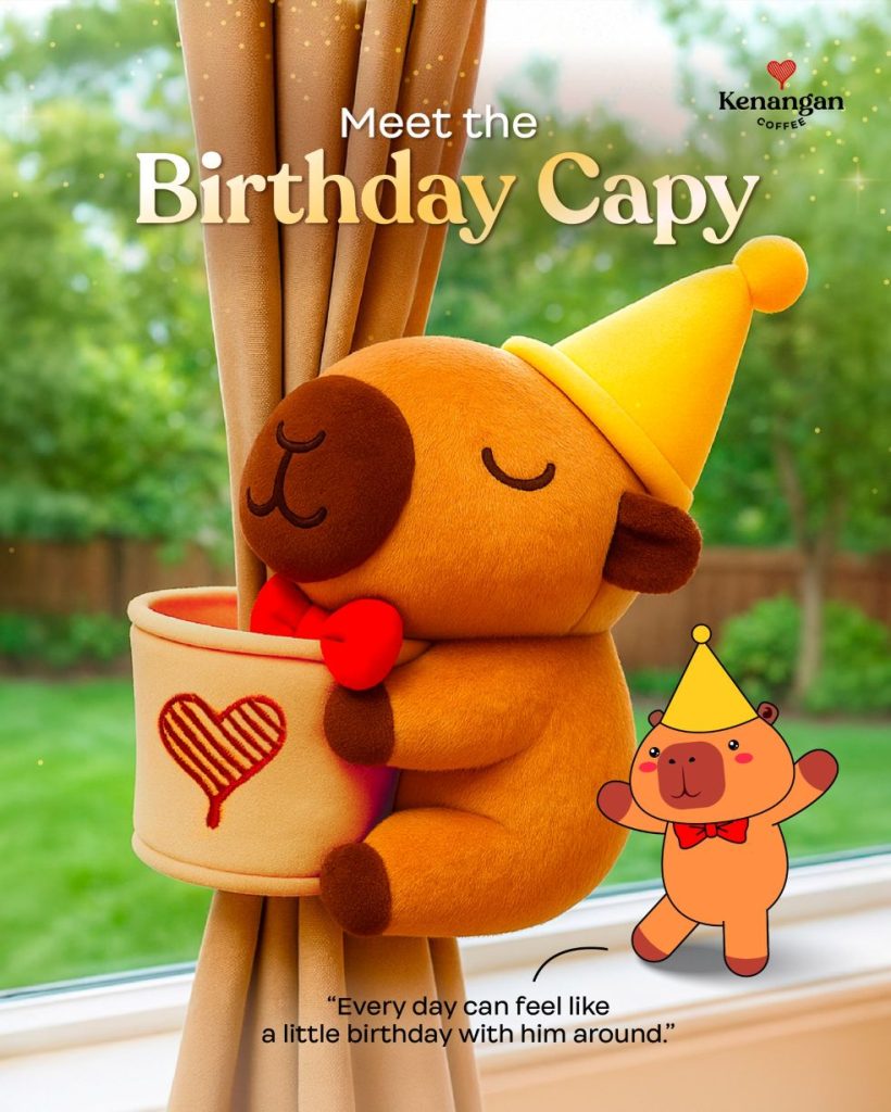 Capybara character artwork featured on Kenangan Coffee cup sleeve