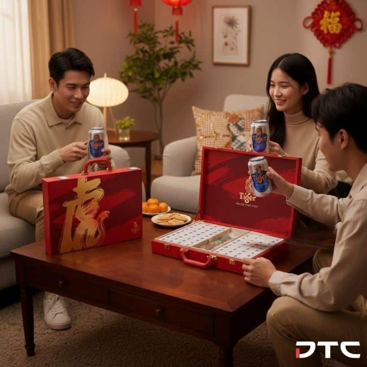 Tiger Beer festive mahjong set used during Chinese New Year gathering