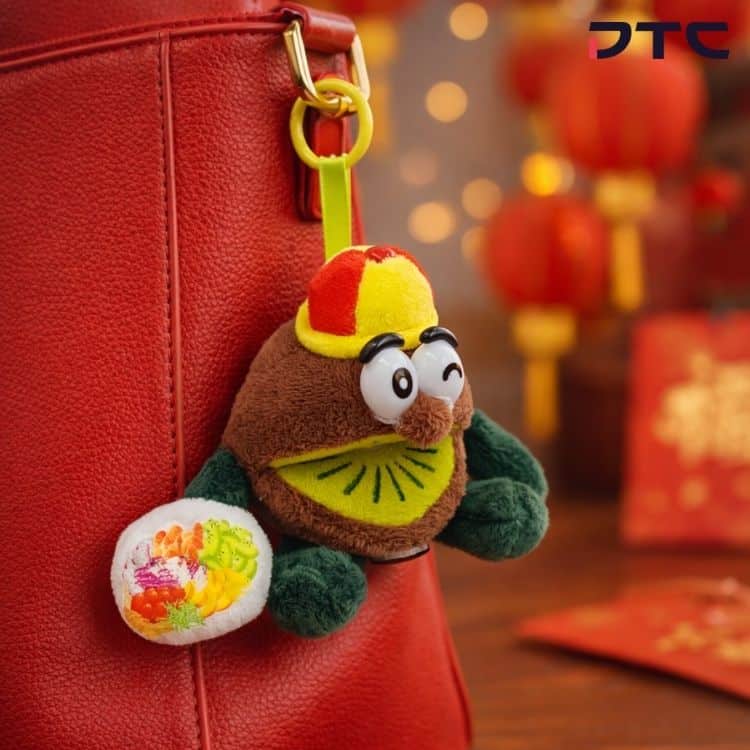 Zespri Kiwi Brothers Chinese New Year plush keychain Yusheng collectible lifestyle scene