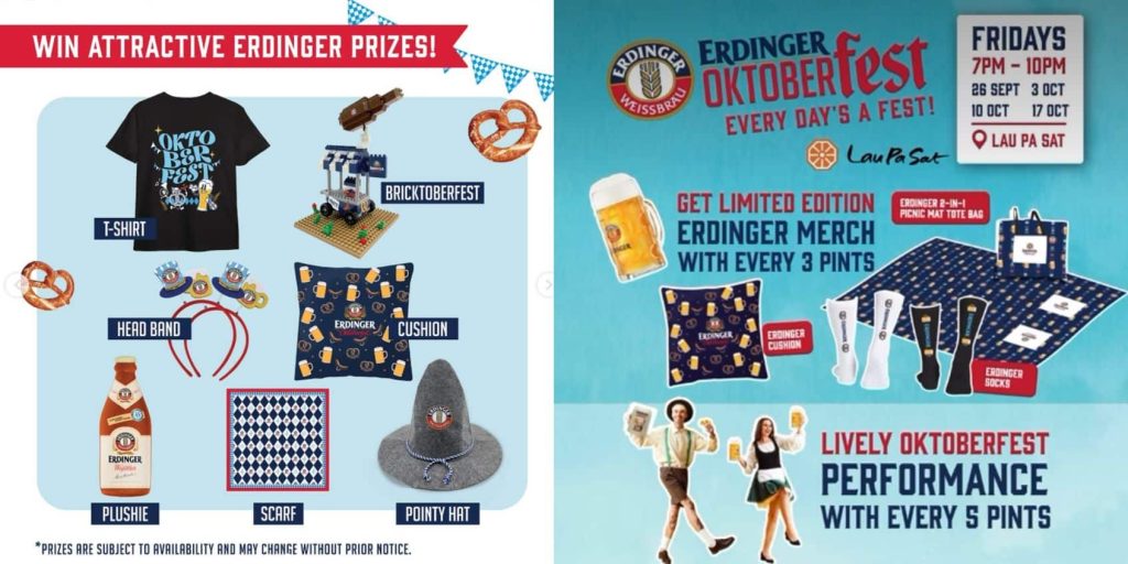 Erdinger Oktoberfest Street Festival Singapore promotional merchandise including mugs apparel games and festival accessories