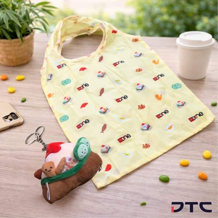 FSMOne custom foldable tote bag and plush set for event merchandise