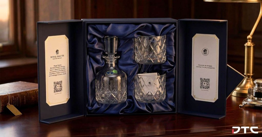 Royal Salute decanter and glassware set in custom gift box premium gift merchandise