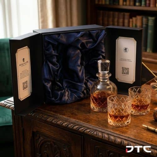 Royal Salute custom glassware in use with premium gift box merchandise