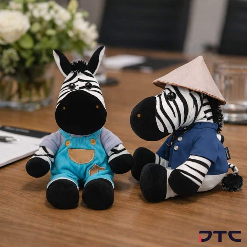 Custom Zebra Technologies plush in costume for corporate gift Malaysia and branded merchandise