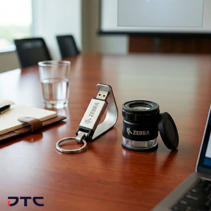 Zebra Technologies thumb drive and magnifying glass for corporate gift Malaysia and branded merchandise