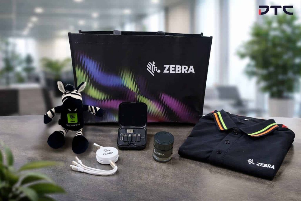 Corporate gift collection for Zebra Technologies featuring custom branded merchandise and corporate gifts Malaysia