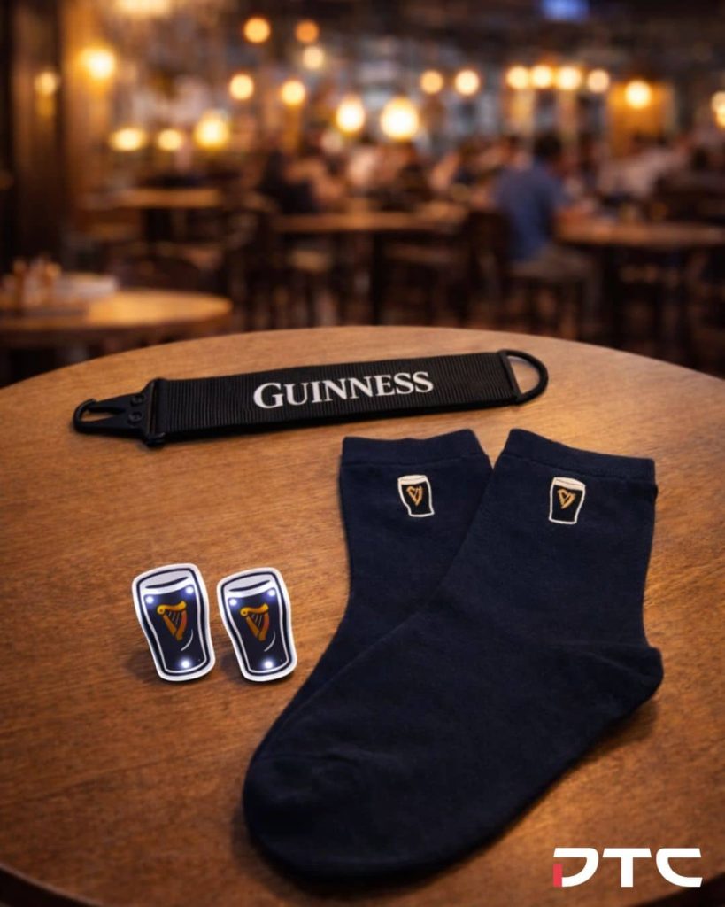 Guinness socks LED pin and keychain promotional merchandise