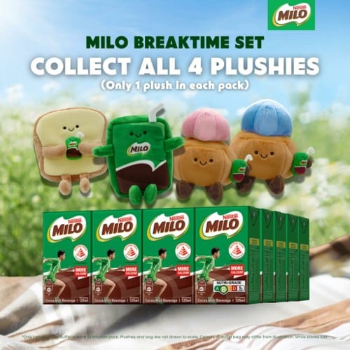 Milo plushie blind bag gift with purchase campaign featuring local food icons in Singapore