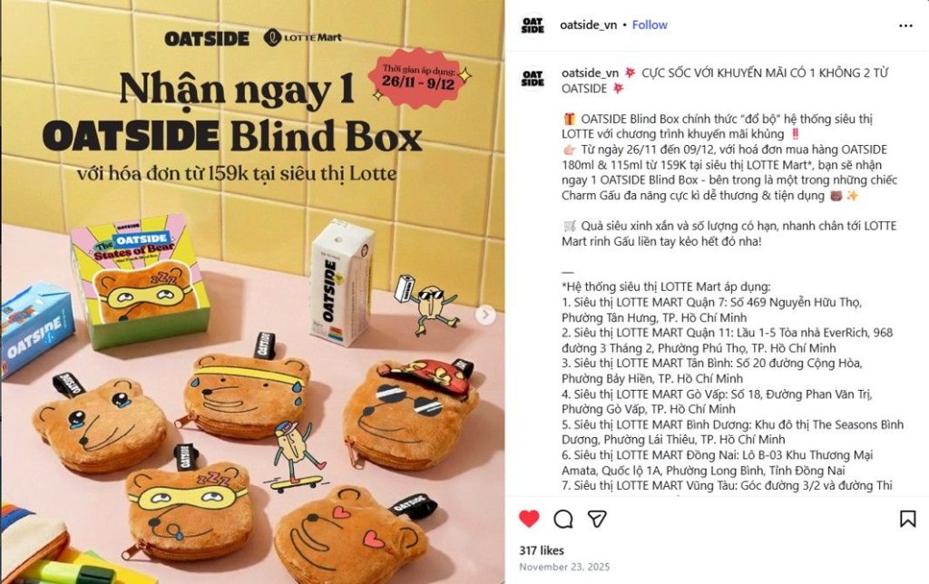 OATSIDE promotional campaign featuring custom mini pouch blind box merchandise for gift with purchase promotions