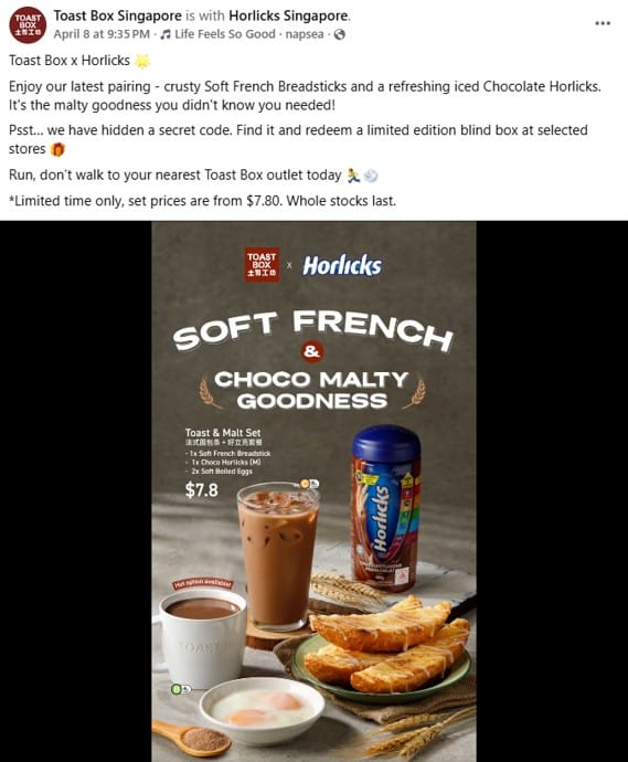 Toast & Malt Set promotion; Toast Box x Horlicks