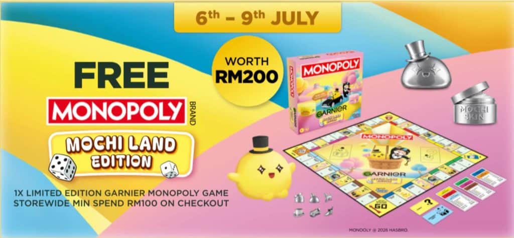 Garnier × Monopoly board game used as a retail redemption reward across Malaysia and Singapore