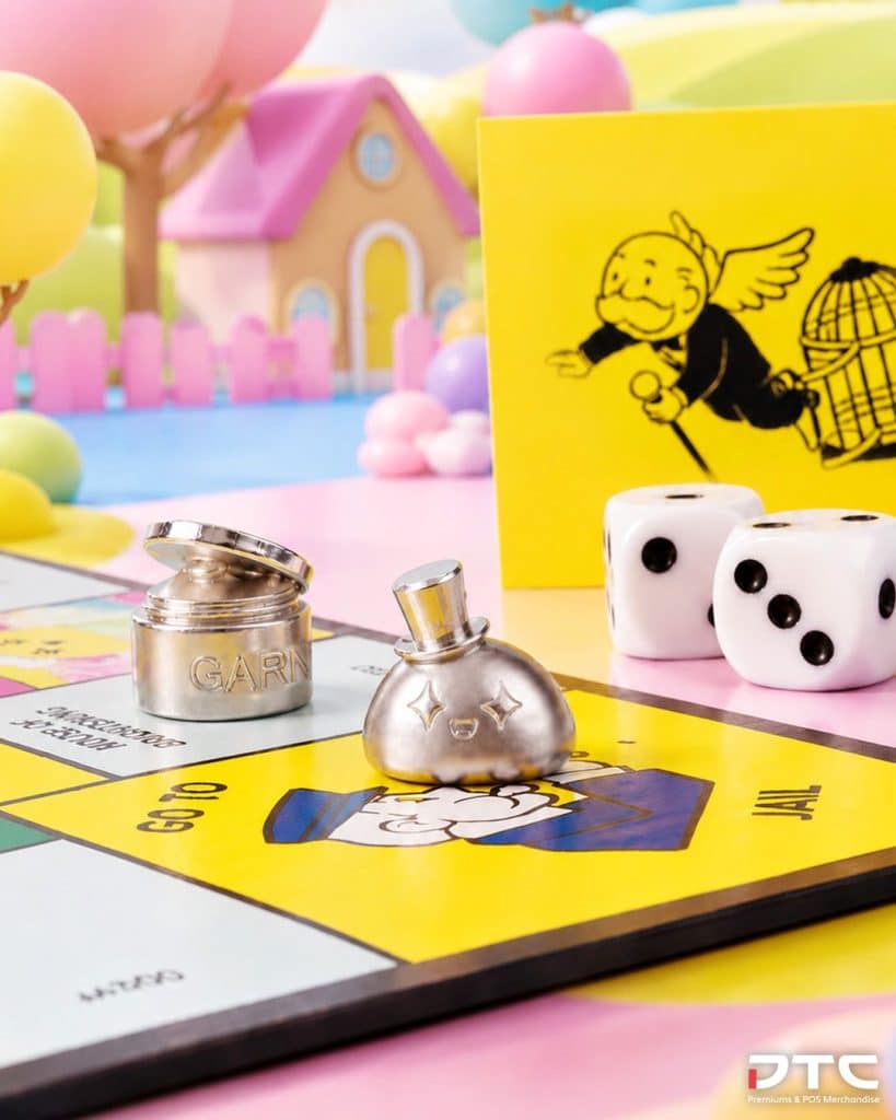 Garnier Monopoly board featuring customised product spaces and Mochi Land landmarks