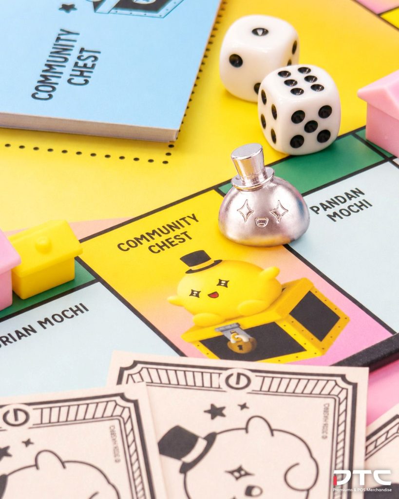 Garnier Monopoly board featuring customised product spaces and Mochi Land landmarks