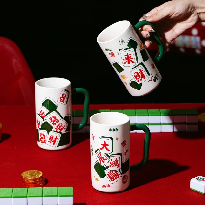 mahjong design ceramic mug for CNY