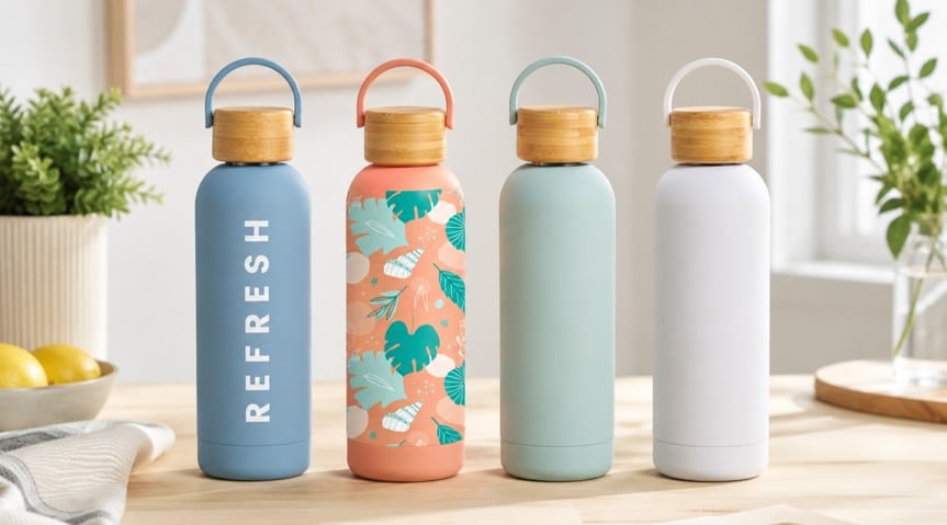 custom stainless steel bottle with wooden lid - gwp gift in Malaysia