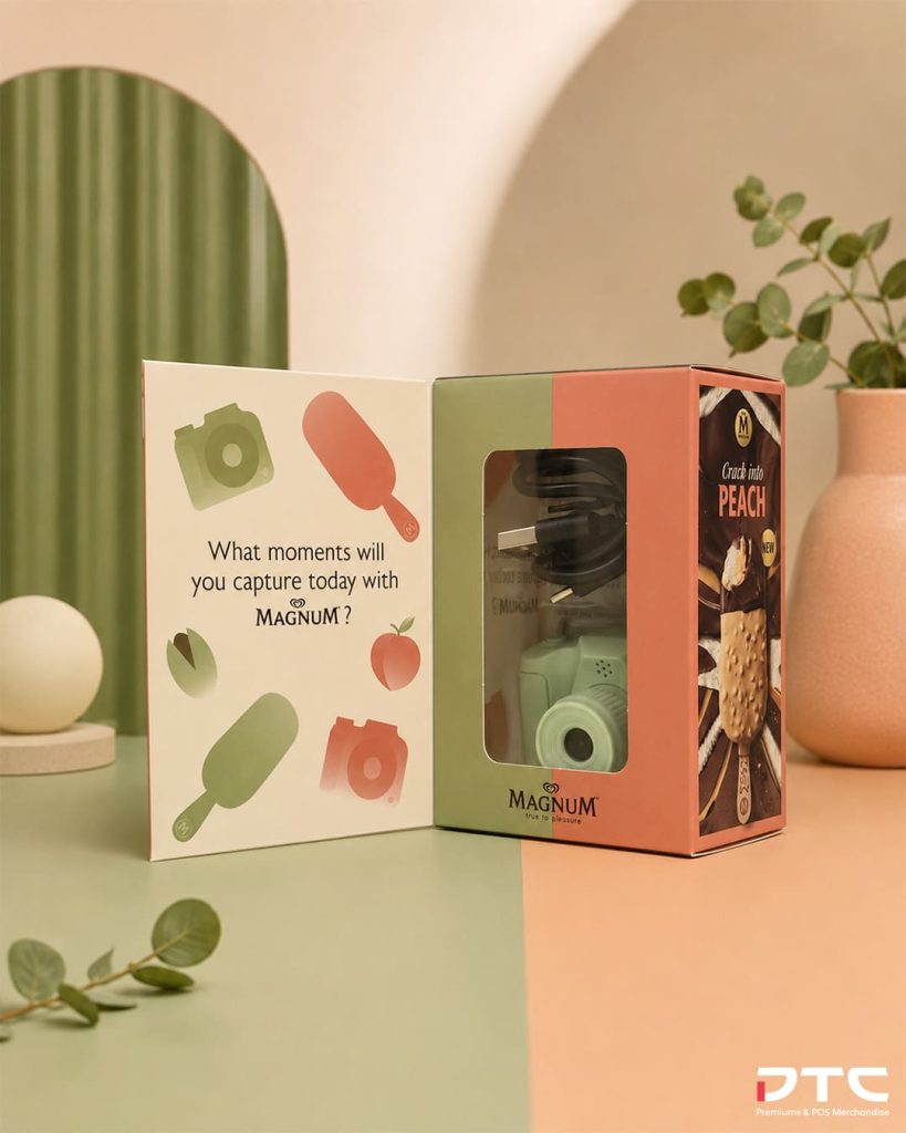 Branded mini camera merchandise created for Magnum ice cream launch