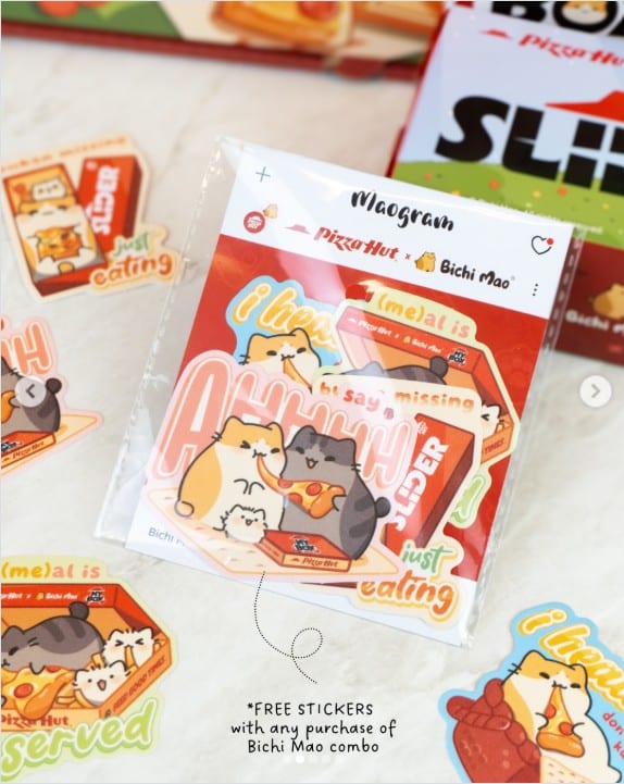 Pizza Hut Malaysia Bichi Mao glitter sticker pack with four character designs
