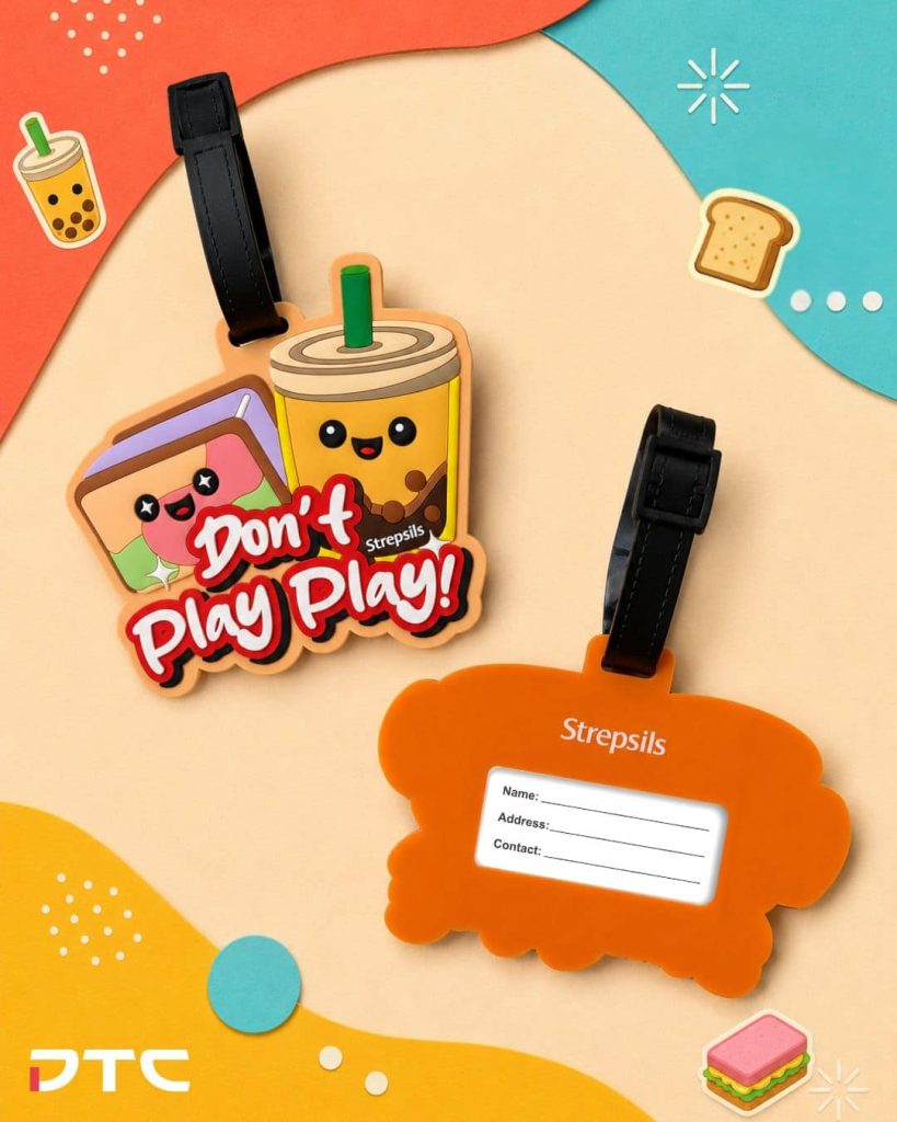 Strepsils bubble tea and ice cream bread luggage tag inspired by Singapore culture