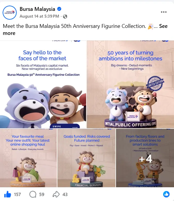 Bursa Malaysia 50th anniversary figurine facebook post
