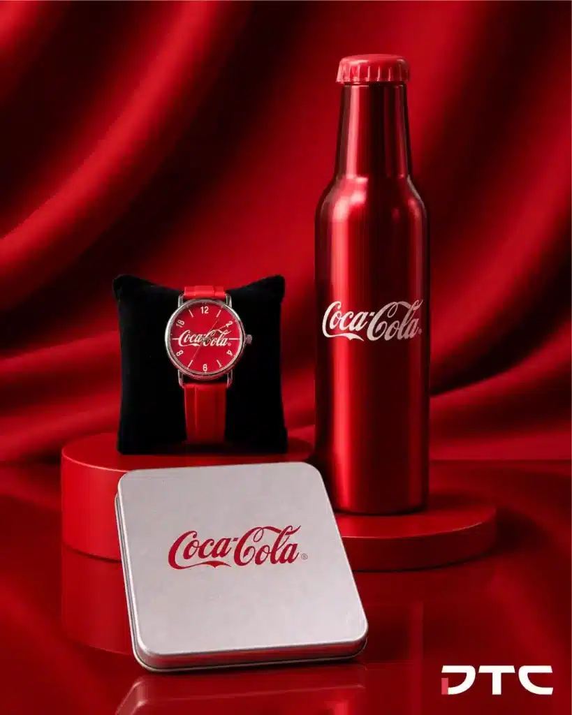 Coca-Cola customised watch and water bottle
