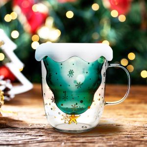 Christmas Tree Double Wall Glass Mug