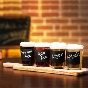 Beer Tasting Wood Paddle & 4 Glasses Set