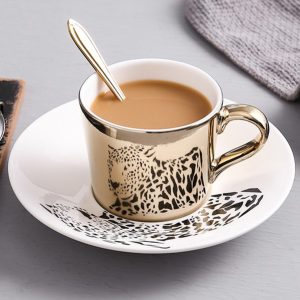 Mirror Reflective Ceramic Cup Saucer Set