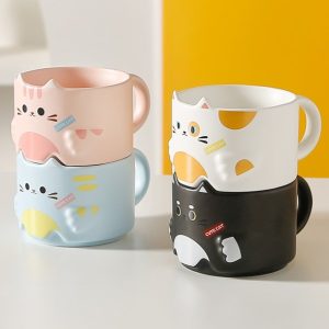 Cartoon Cat Stackable Ceramic Mugs