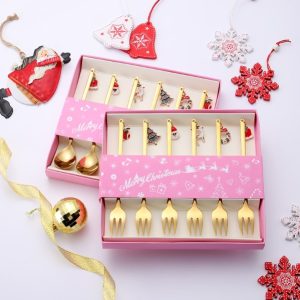 Christmas Dessert Forks and Spoons Set