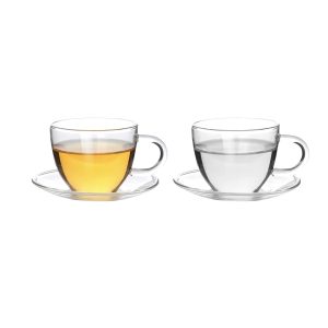 Simple Glass Coffee Cup with Saucer