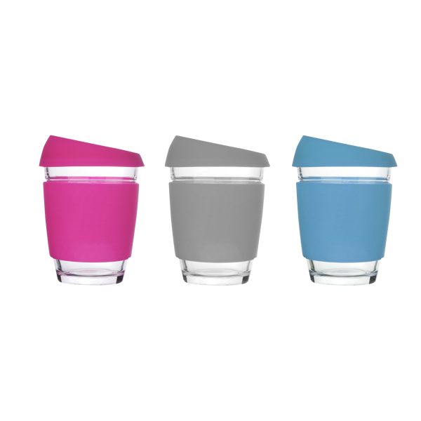 Coffee Glass Mug with Silicone Sleeve & Lid (340ml)