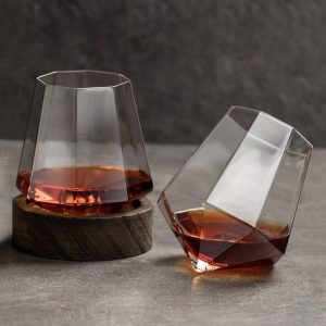 Diamond Glass with Wooden Coaster Set