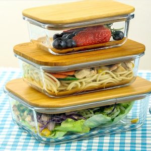 Glass Food Container with Bamboo Lid & Silicone Seal