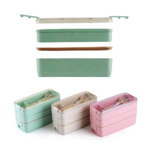 3-Tier Wheat Bento Lunch Box with Cutlery