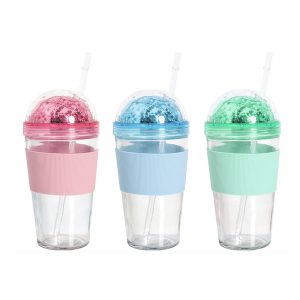 Glittering Glass Tumbler with Straw (450ml)