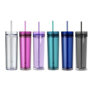 Slim Double Wall Tumbler with Straw (473ml)