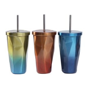 Diamond Stainless Steel Tumbler with Straw (400ml)