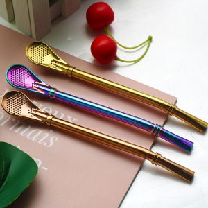 Stainless Steel Straw With Stirring Spoon