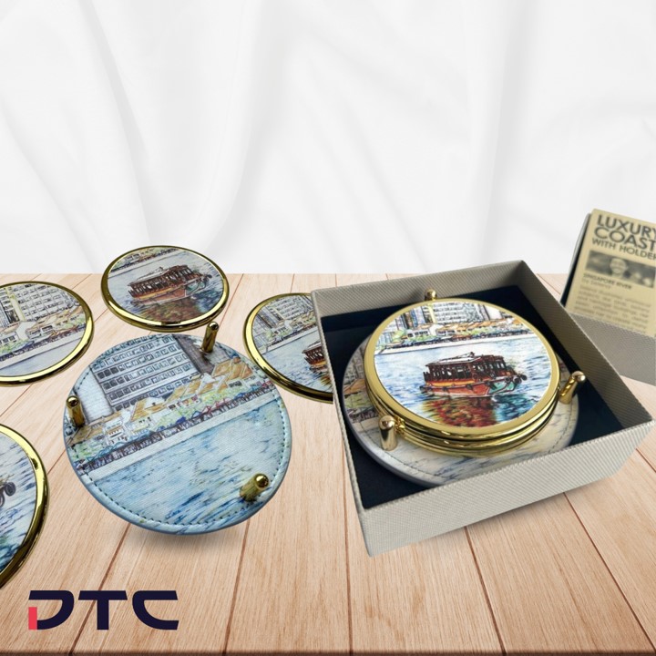 premium coaster set with holder - Singapore river