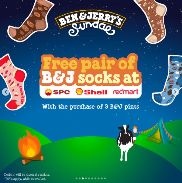 Ben & Jerry's socks -gwp SPC, Shell, Redmart