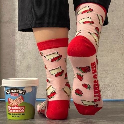 Ben & Jerry's socks gift with purchase- strawberry cheesecake