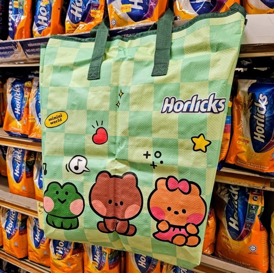 Horlicks x Line Friends minini IP licensed merchandise - picnic mat tote promo - green folded