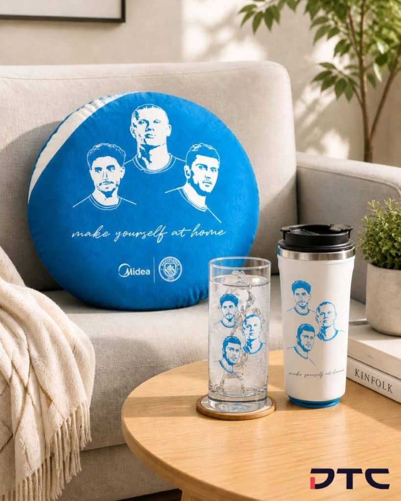 Midea ManCity merchandise: Cushion, Colour Changing Glass, Tumbler