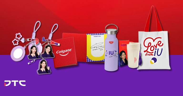 Colgate x IU custom tote bag, tumbler, notebook, and keychain gift with purchase merchandise by DTC World