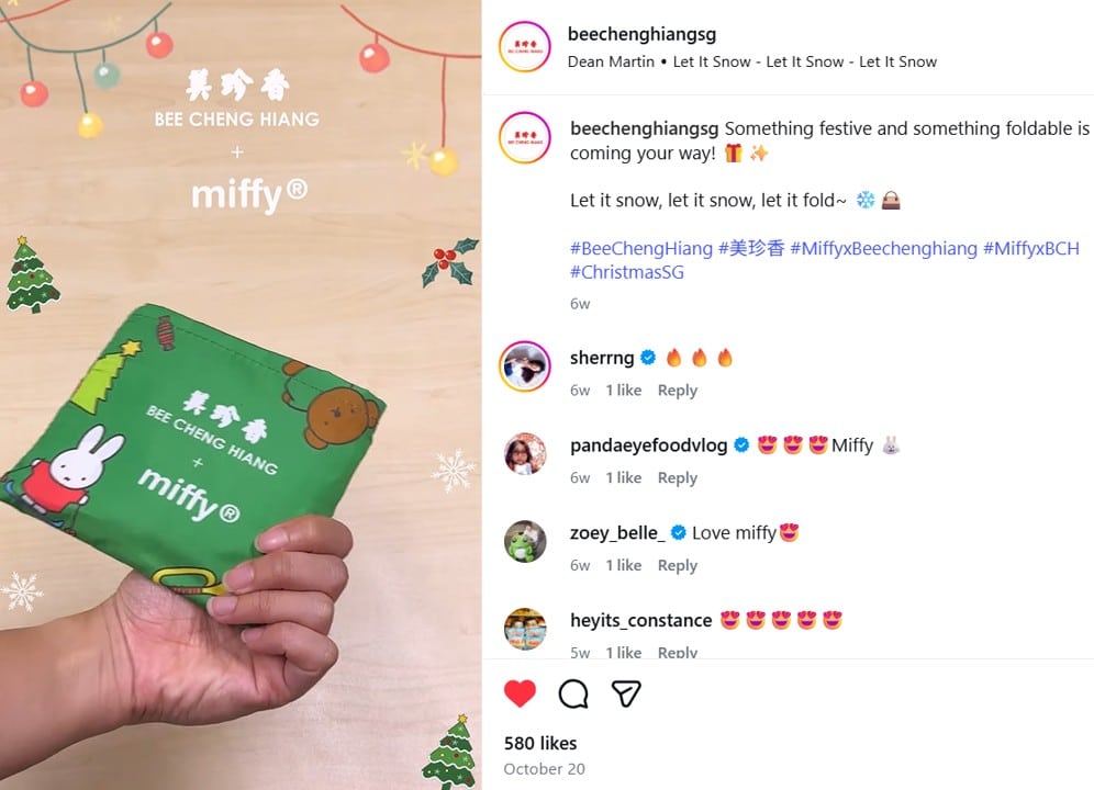 Bee Cheng Hiang x Miffy foldable bags for Christmas promotion