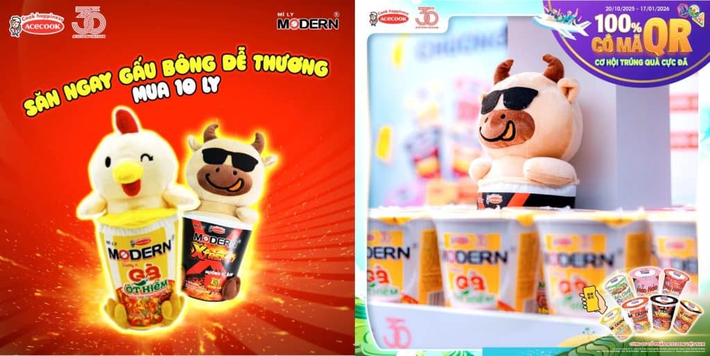Acecook Mi Ly Modern Instant Cup Noodles promotional activation featuring custom plush merchandise