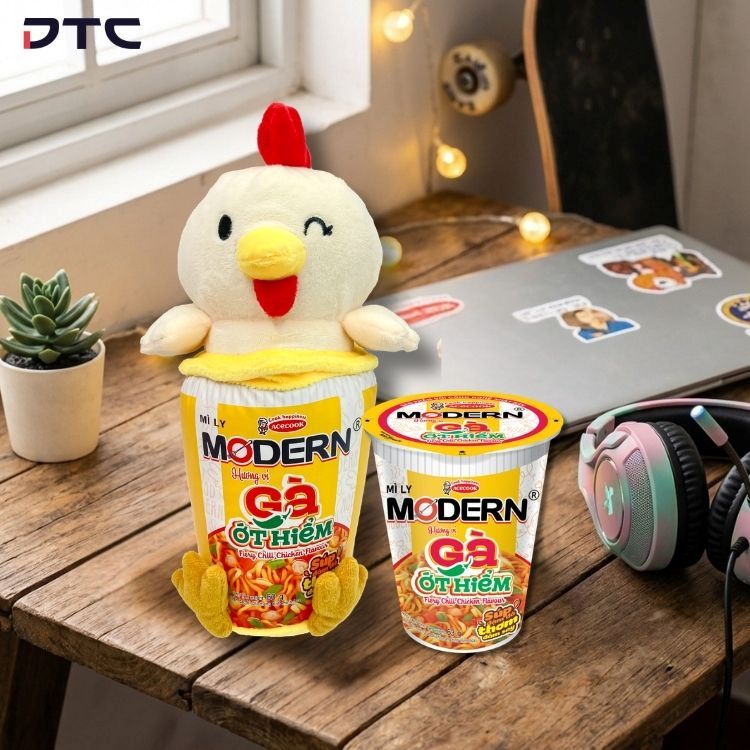 Acecook Mi Ly Modern Instant Cup Noodles chicken flavour custom plush toy lifestyle display